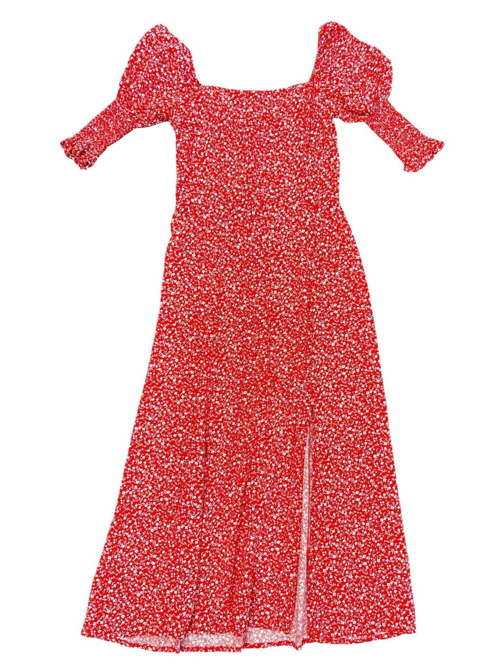 mi ami Red Floral Puff Sleeve Midi Dress XS